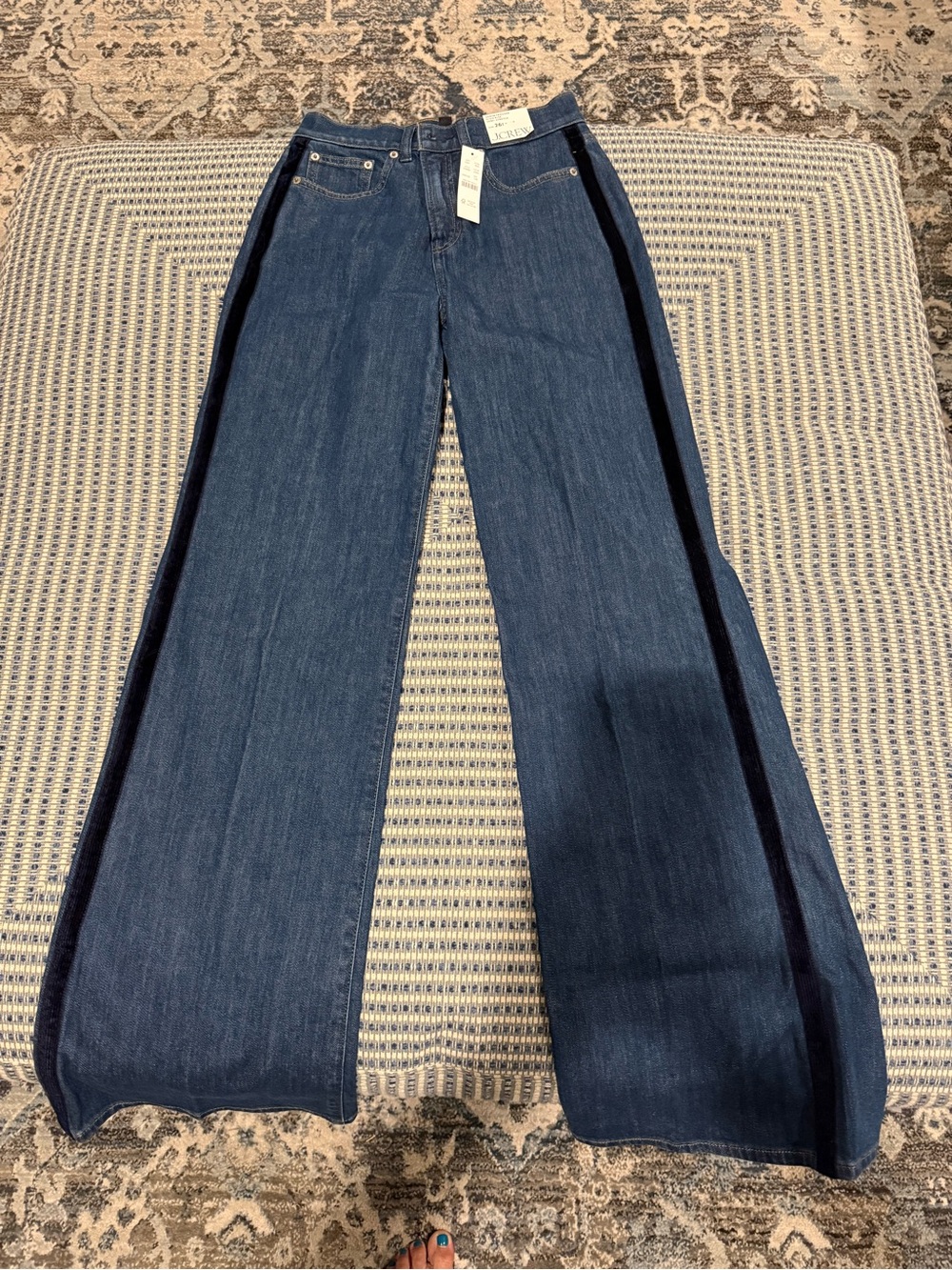 J. Crew Dark Blue Wide-Leg Jeans with Black Side Stripe